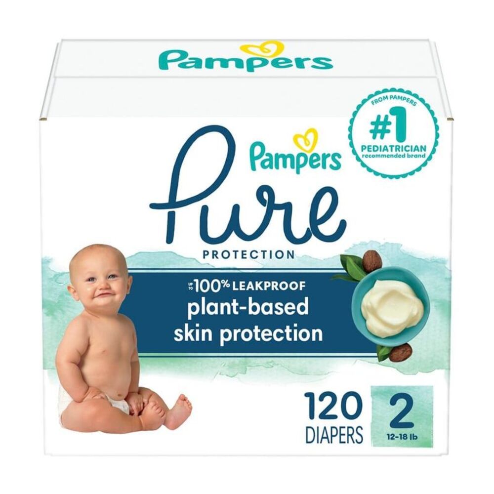 Open Box - Pampers -  Pure Protection Diapers Size 2, 120ct Plan White